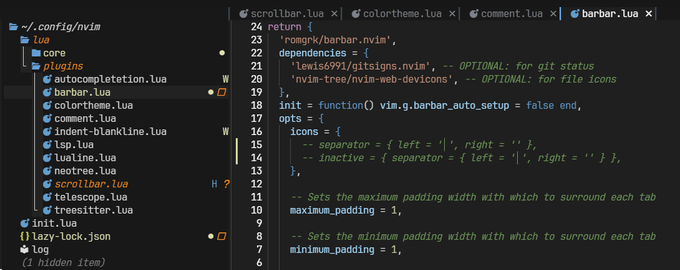 Bufferline과 그 밑 구분선이 분리되어 있는 모습