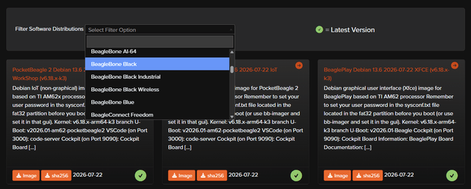Latest Software Images: Select Filter Option