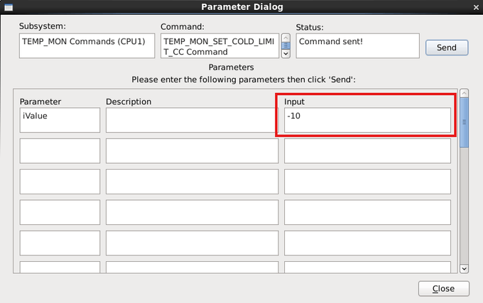 TEMP_MON_SET_COLD_LIMIT_CC Parameter Dialog
