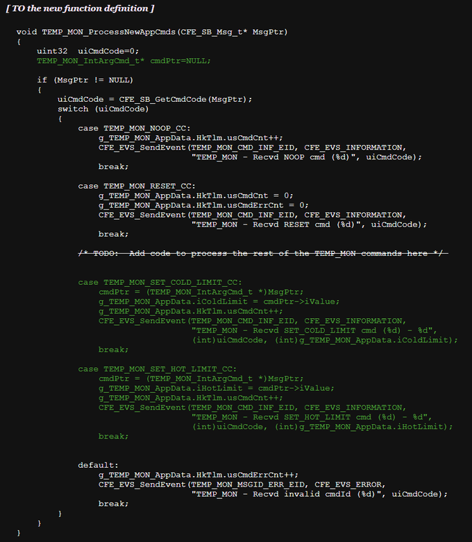 Changes for TEMP_MON_ProcessNewAppCmds() in temp_mon_app.c